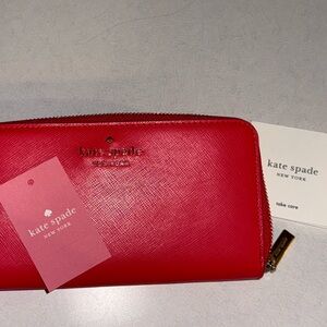NWT$229 Kate Spade Cameron Zip-around Saffiano Leather Wallet Gazpacho Red LG